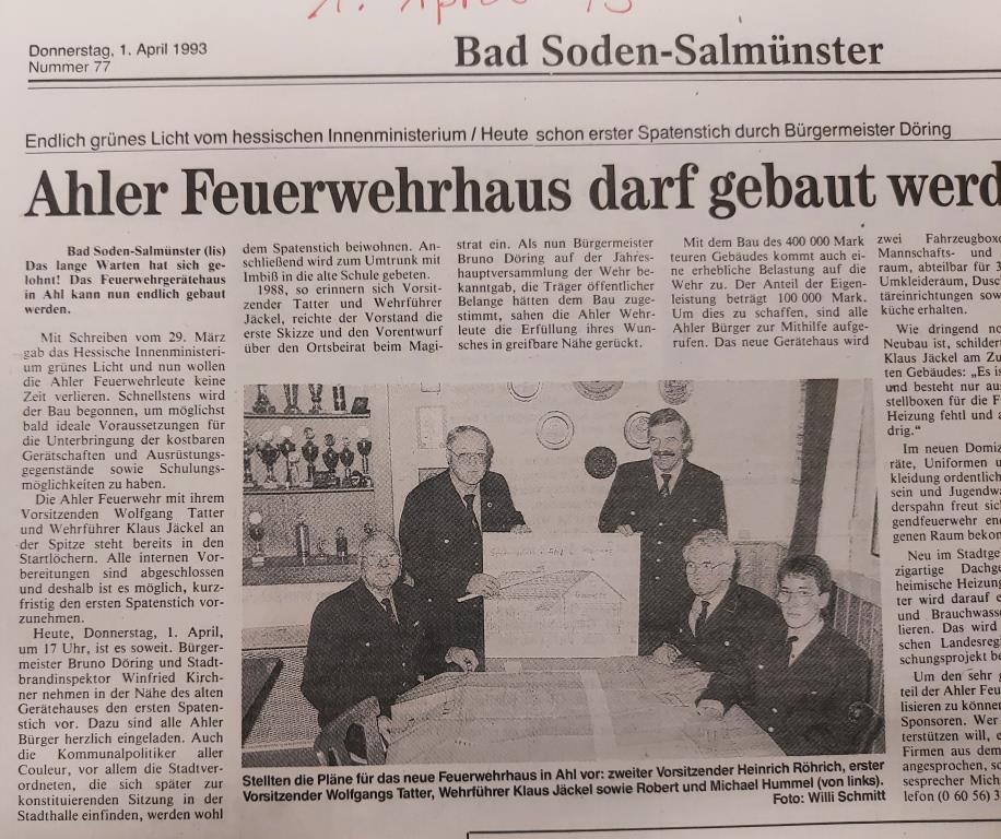 1993 FF Ahl Chronik Planung Feuerwehrhaus 1993 001