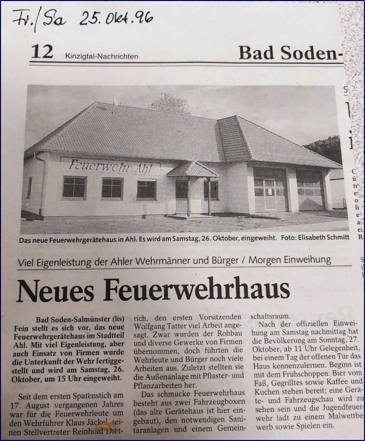 1996 FF Ahl Chronik Feuerwehrhaus Einweihung 1996 001