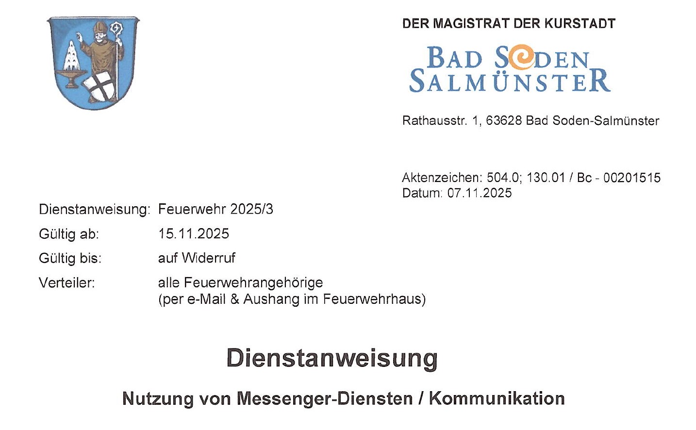 FF BSS Bild Dienstanweisung Messenger Dienste Kommunikation 2025 001