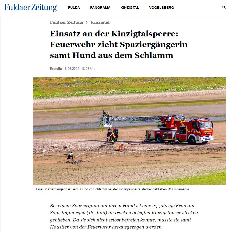 2022 06 18 Fuldaer Zeitung Person in Zwangslage Stausee Ahl 001