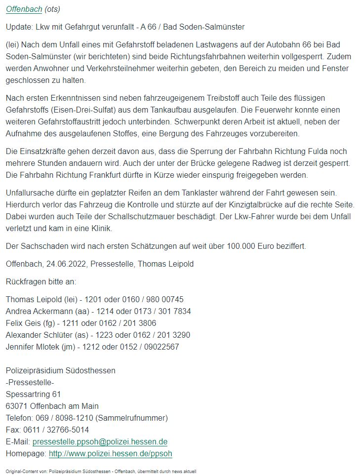 2022 06 24 PM PP Südosthessen VU Gefahrgut Lkw 002