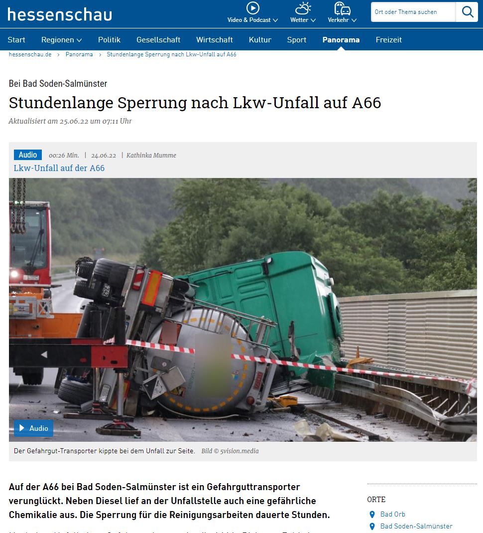 2022 06 25 hessenschau VU Gefahrgut Lkw 001