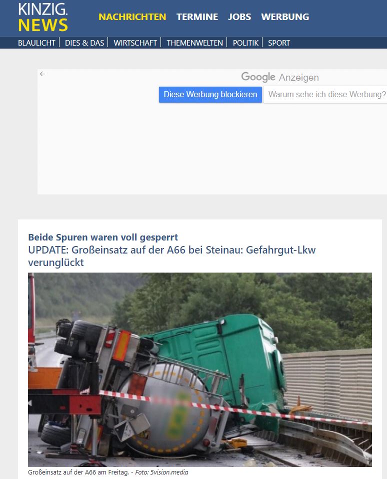 2022 06 25 kinzig news VU Gefahrgut Lkw 001