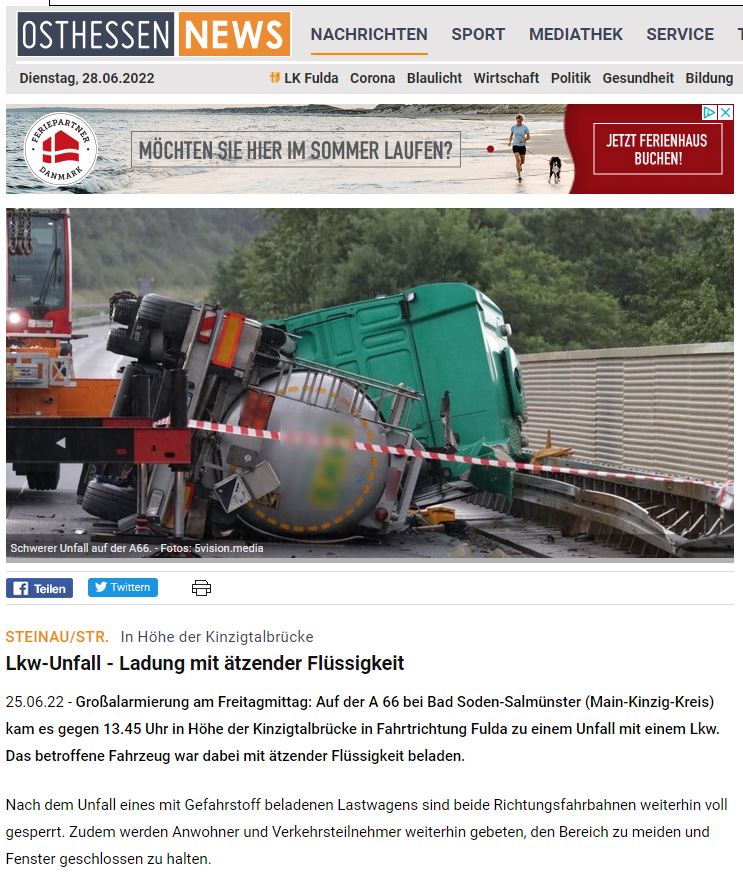 2022 06 25 osthessen news VU Gefahrgut Lkw 001