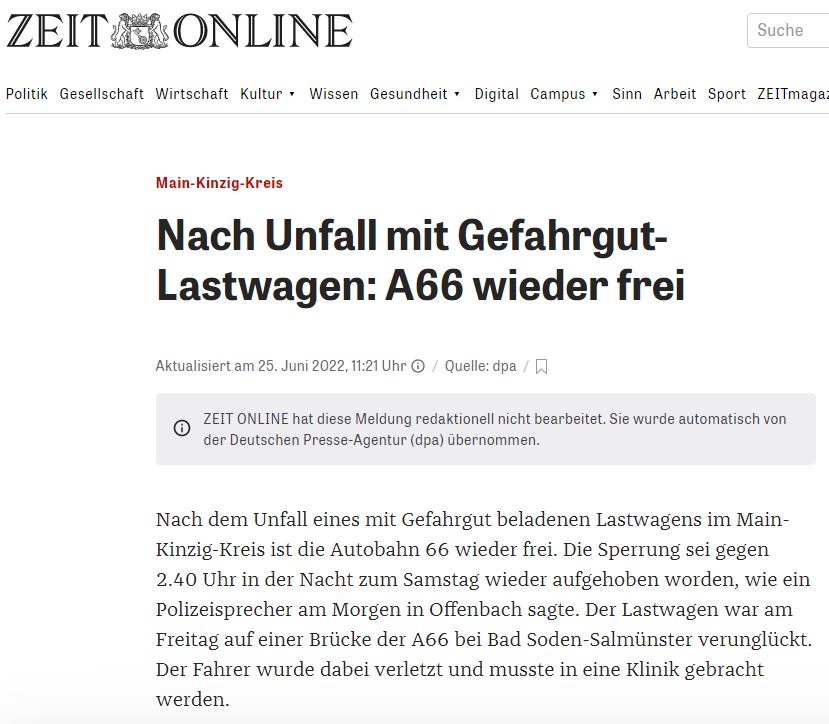 2022 06 25 zeit online VU Gefahrgut Lkw 001