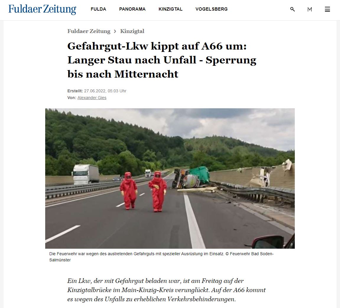 2022 06 27 fuldaerzeitung VU Gefahrgut Lkw 001