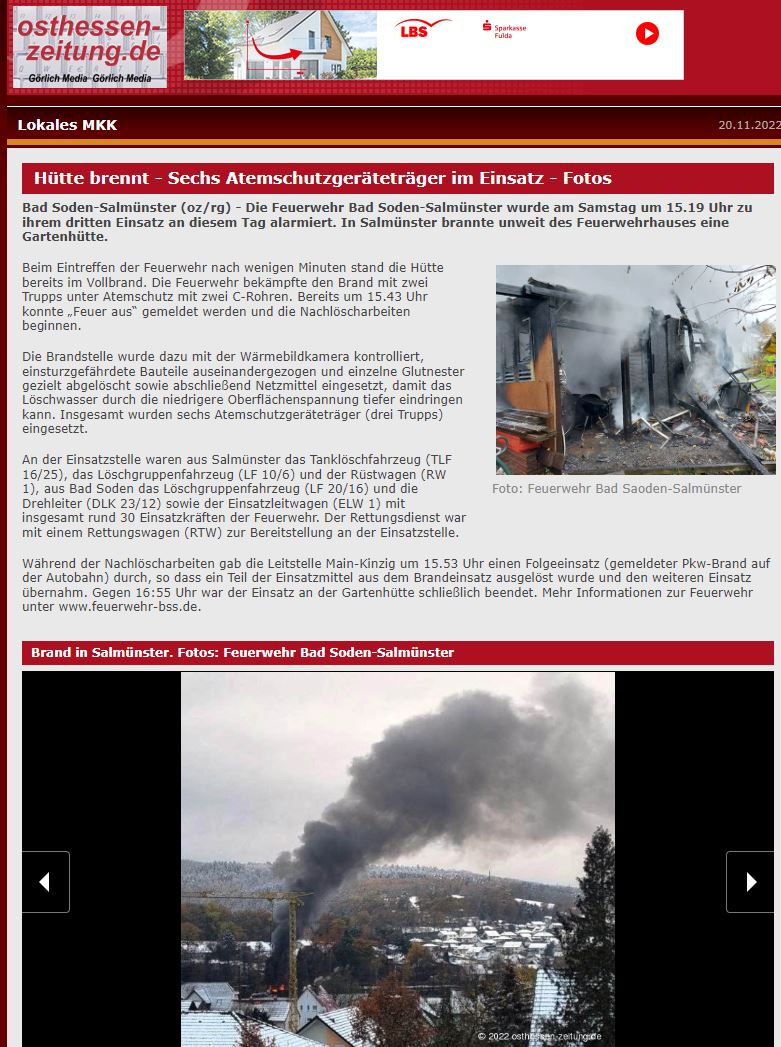 2022 11 20 Osthessen Zeitung Brand Gartenhuette 1