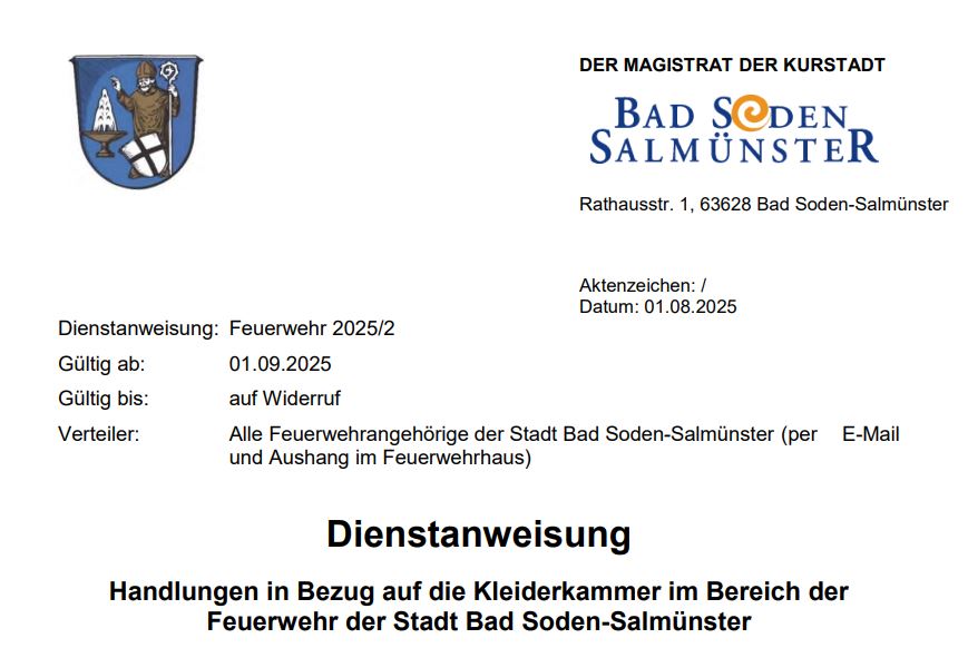 FF BSS Dienstanweisung Kleiderkammer 2025 001